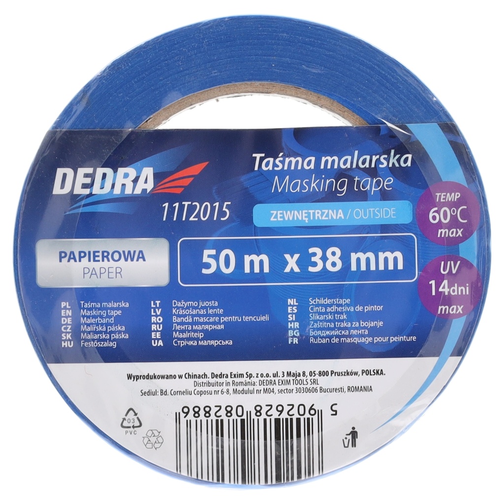 Bandă mascarea tencuielilor exterioare Dedra, 38mm x 50m, albastră