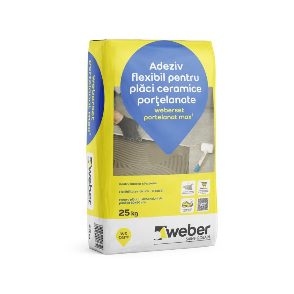 Adeziv flexibil Weberset portelanat max2 pentru plăci ceramice, 25 kg