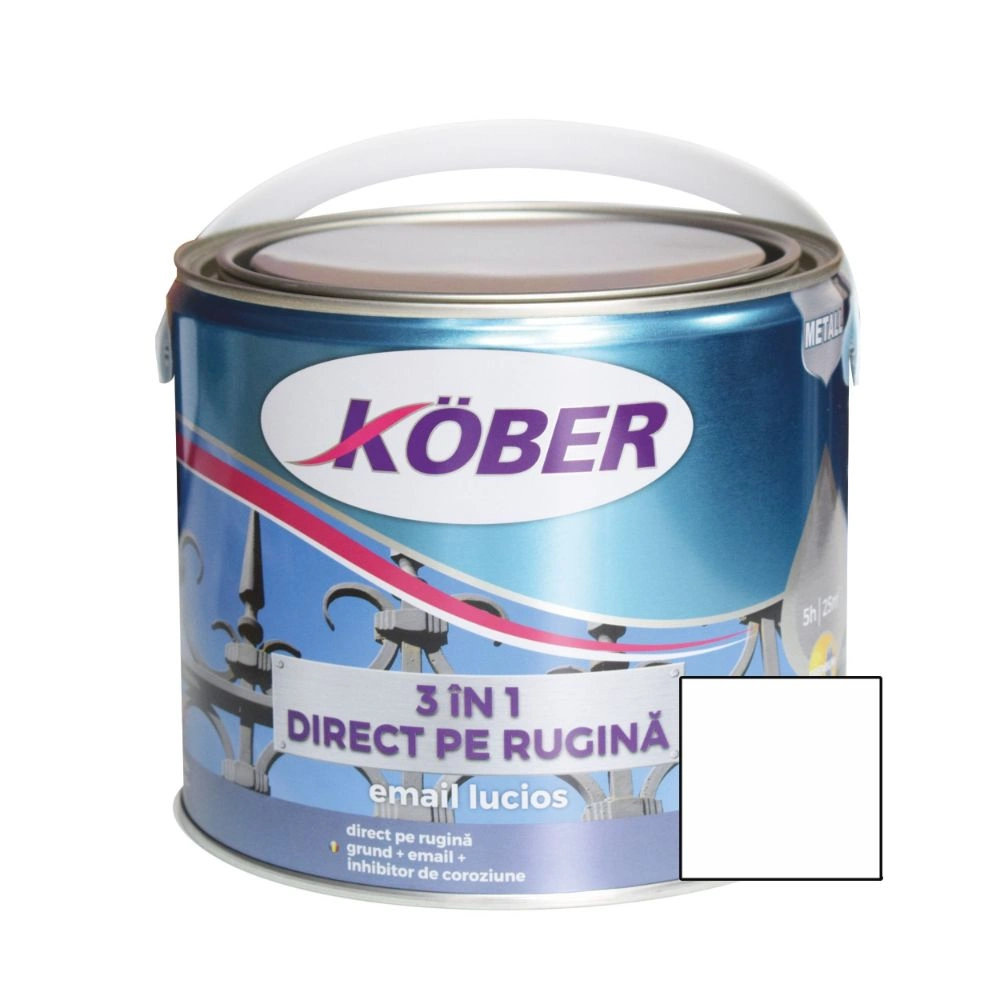 Email super - lucios, interior / exterior 3 în 1 Kober alb, 2.5 L