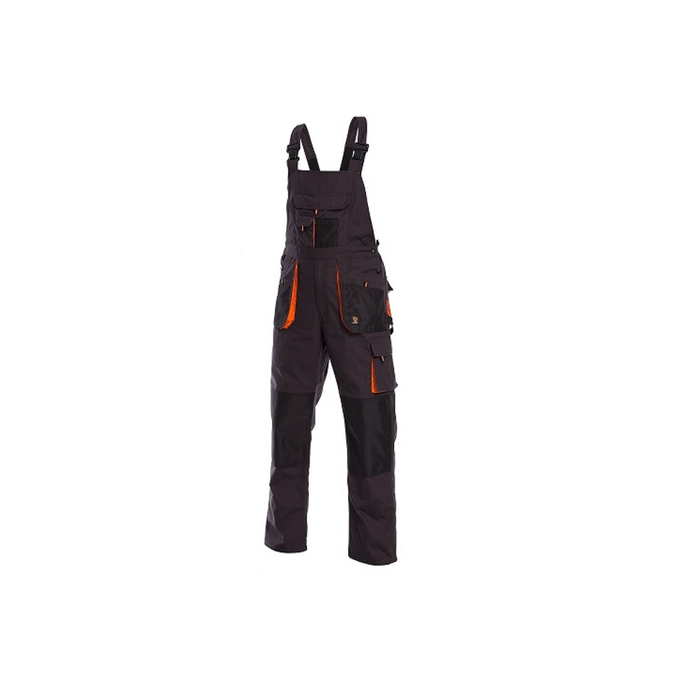 Pantaloni, tip salopeta de protectie, Prowork, cu buzunare multiple, rezistenta la rupere negru cu protocaliu 260 grame, 11 buzunare