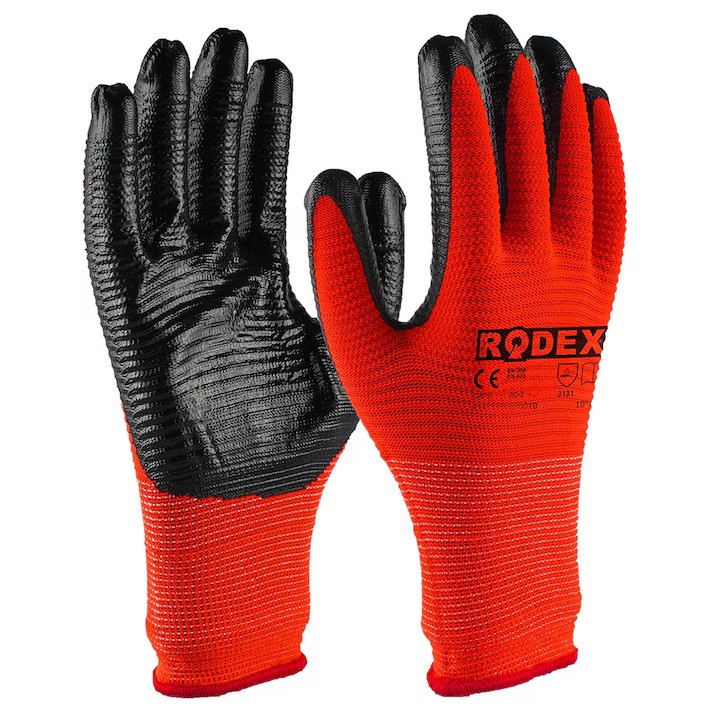Mănuși de protecție imersate în nitril, roșii