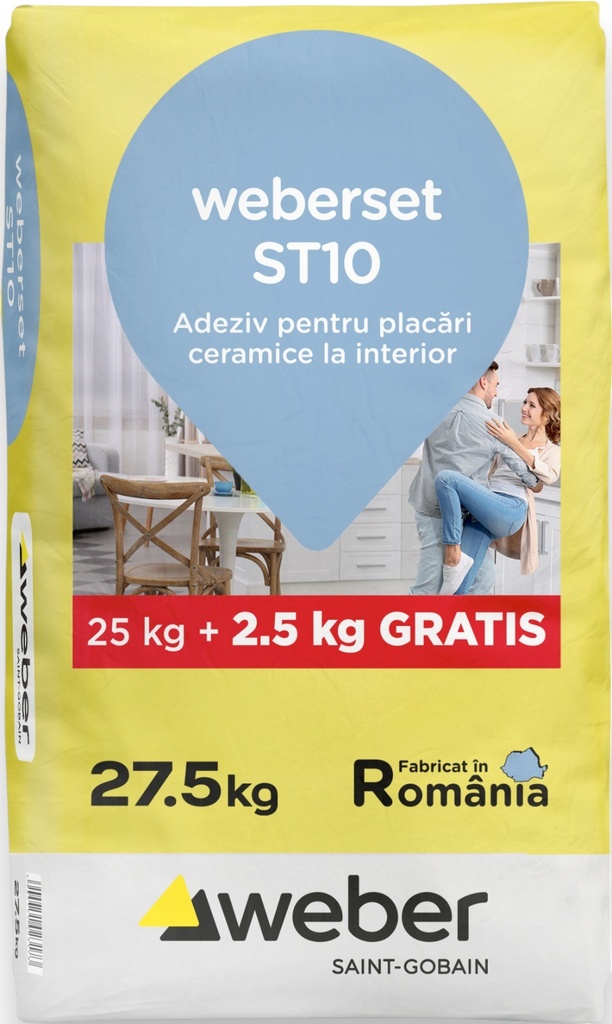 Adeziv Weber ST10 pentru placări ceramice la interior, 27.5 kg