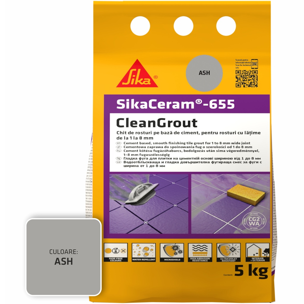 Chit de rosturi gresie și faianță SikaCeram 655 CleanGrout Ash, 2 kg