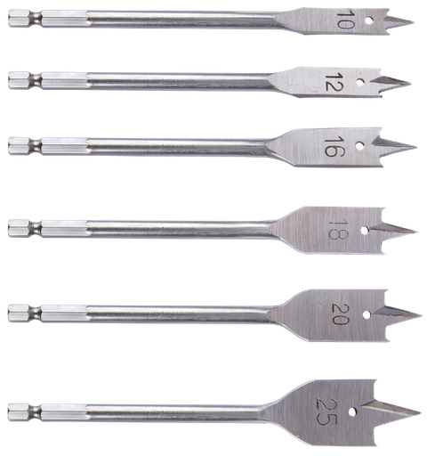 [P003192] Set burghie plate pentru lemn  6 piese, Ø10-25 mm