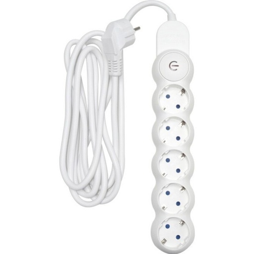 [P009122] Prelungitor electric alb 3680W, 3x1.5 mm² cu 5 prize + întrerupător, 3 ml