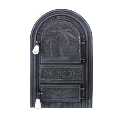 [P004014] Ușă șemineu fontă cu cenușar decor Palmier, 540x345 mm