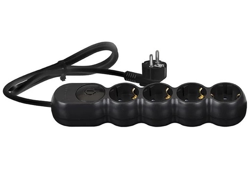 [P009137] Prelungitor electric negru 3680W, 3x1.5 mm² cu 6 prize + întrerupător, 3 ml