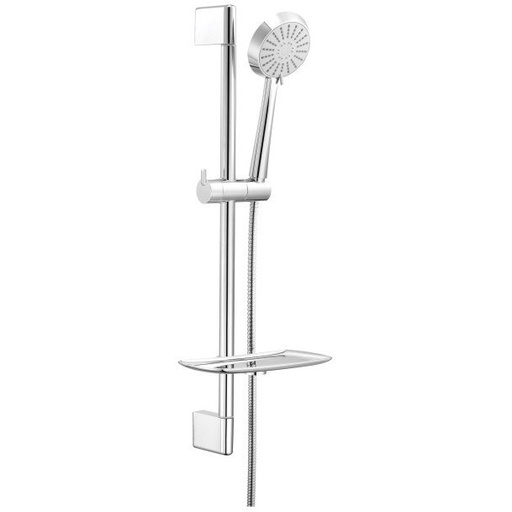 [P004888] Set duș Fayans crom cu savonieră, bară 65 cm, pară duș 3 funcții, furtun duș 150 cm