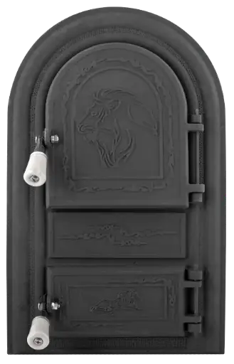 [P004007] Ușă șemineu fontă cu cenușar decor Leo, 555x345 mm