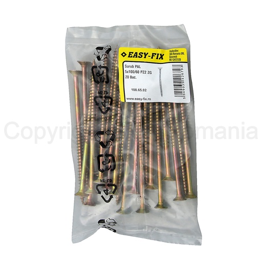 [ST_346705] Surub pentru PAL si lemn cap inecat 5,0x100/60 PZ2 - zn- 20 buc