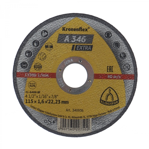 [P004814] Disc debitare inox si metal, Klingspor A 346 Extra, 115 x 22.23 x 1.6 mm