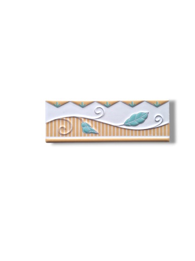 [P003211] List ceramic decor 200x70 mm, flori, galben, alb, verde