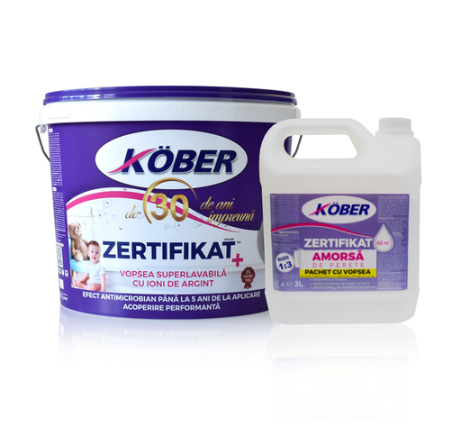 [P004584] Vopsea superlavabilă pentru interior Zertifikat Plus cu ioni de argint albă, 15 l+amorsă 4 l gratis