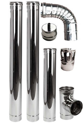 [P001217] Cos de fum, Kit INOX pentru centrale si termoseminee pe peleti, Ø 100 mm, etansare cu garnitura, complet pentru montaj, 2,5 metri lungime