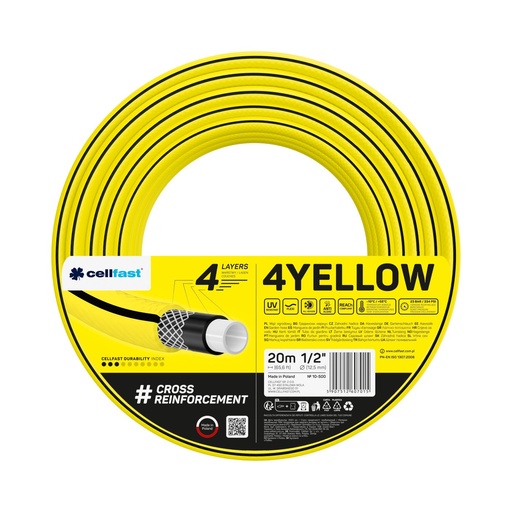 [P009793] Furtun pentru grădină CELLFAST 4 straturi, 4YELLOW , 1/2" 20 m