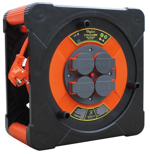 [P002929] Derulator-prelungitor electric pe tambur casetă cu 4 prize 35 m, 3x1.5 mm, IP 44