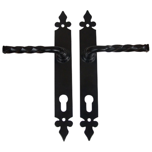 [P005088] Set mânere metal decorative pentru porți cu șild, interax 90 mm
