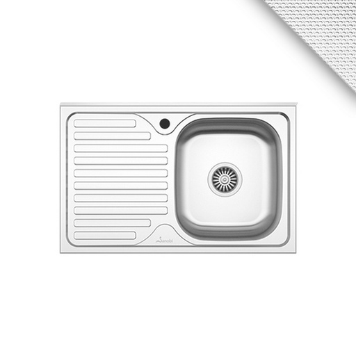 [P004776] Chiuveta Bucatarie Sanobi, 80x50 cm, cu Picurator, Cuva pe Dreapta, Inox Alimentar, Finisaj Linen