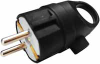 [P010402] Ștecher cu contact de protecție, cauciuc, 16 A, cu inel de tragere, negru