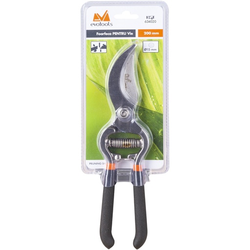 [P009602] Foarfeca profesionala pentru vie Evotools 634020, 20 cm lungime, 15 mm diametru taiere, Soft Grip