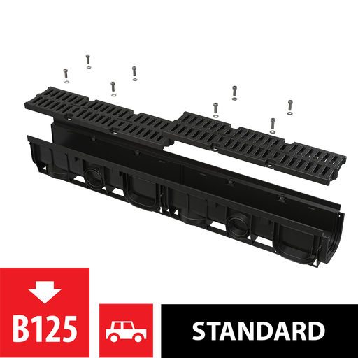 [P007200] Rigolă de exterior de 100 mm AVZ104-R402 cu ramă din plastic și grătar compozit, clasa B125