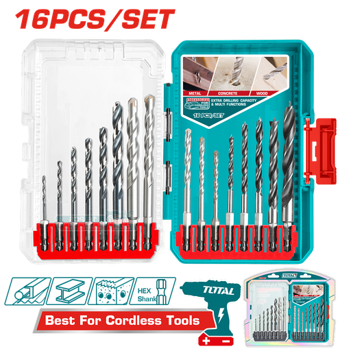 [P010432] Set burghie lemn, metal și beton, Ø 2-10 mm, 16 piese