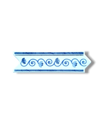 [P007555] List ceramic decor 200x60 mm, flori, blue