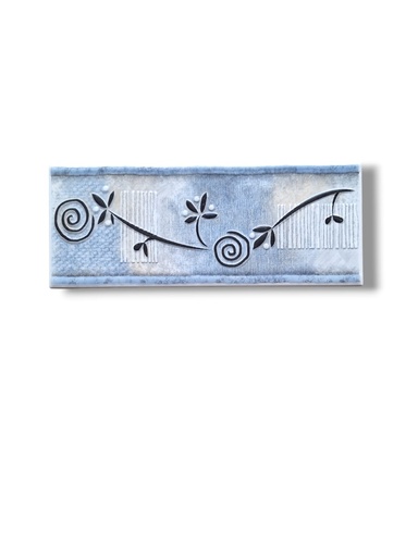 [P007594] List ceramic decor 250x100 mm, flori, albastru