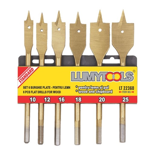 [P003191] Set burghie plate pentru lemn  6 piese, Ø10-25 mm
