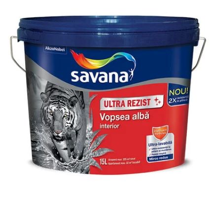 [P005053] Vopsea ultra-lavabilă albă pentru interior Savana Ultra Rezist, 15 l