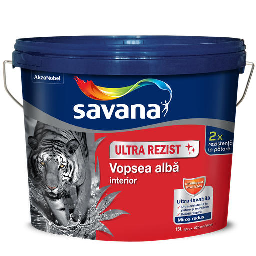 [P010604] Vopsea ultra-lavabilă albă pentru interior Savana Ultra Rezist, 15 l