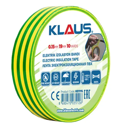 [P010288] Bandă izolatoare Klaus, galben-verde, 19x0.15 mm, 10 ml