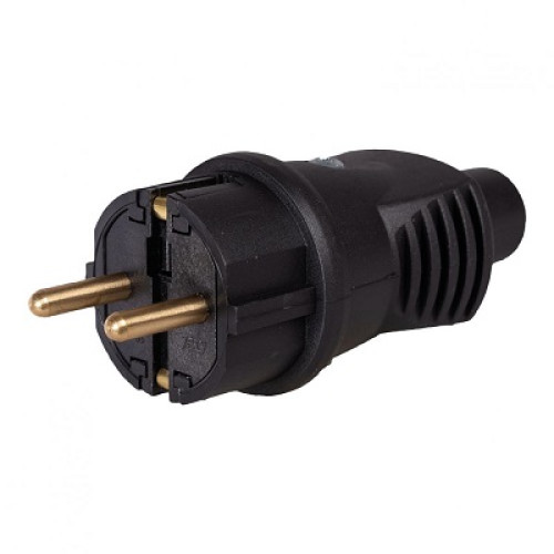 [P003509] Ștecher cu contact de protecție PCE 16 A negru din cauciuc