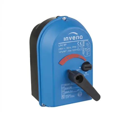 [P008244] Servomotor electric pentru robinet de amestec cu 3 sau 4 căi, 230V, Invena UNI 3P, IP44, 15Nm, 90°