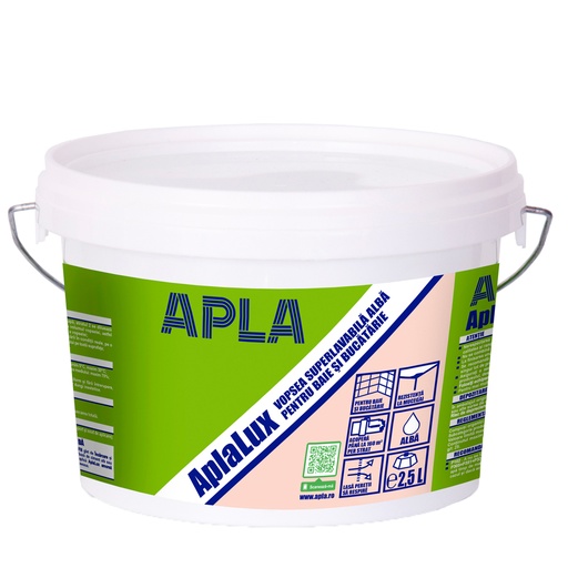 [P005673] Vopsea superlavabilă antiucegai AplaLux albă, pentru baie și bucătărie, 2.5 l