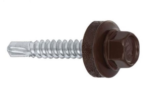 [P002901] Șurub autoforant cu cap HEX 4,8x19 mm, șaibă EPDM Ø14 mm, RAL 8017 prindere pe metal, 100 buc