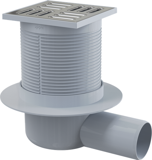 [P004645] Sifon pardoseala 105×105/50 mm APV1 ieşire laterala, gratar din oţel inoxidabil, sistem de reţinere a mirosurilor umed