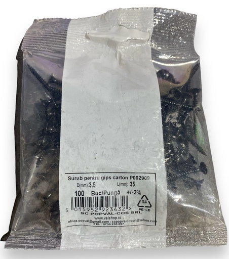 [ST_3299] Surub pentru gips carton 3,5x35 Negru - PH2 - 100 buc