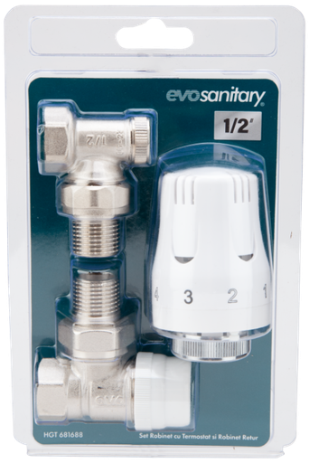 [P003350] Set robineți radiator EVOsanitary colț tur-retur cu cap termostatic 1/2”