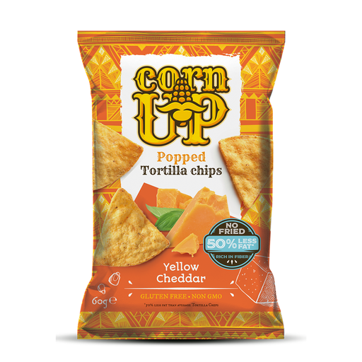 [P009005] Chips tortilla CORNUP Popped din porumb integral galben cu aroma de branza Cheddar, 60 g