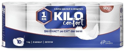 [P010494] Hârtie igienică, Kilo Confort, alb, 2 straturi, set 10 role