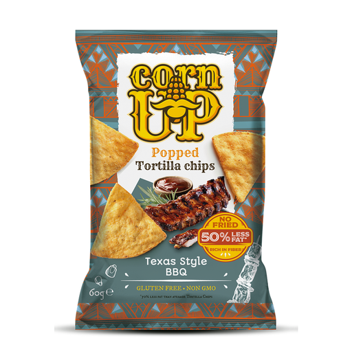 [P008927] Chips tortilla CORNUP Popped din porumb integral galben cu aroma de barbecue, 60 g