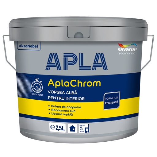 [P006079] Vopsea lavabilă albă AplaChrom pentru interior, 2,5 l