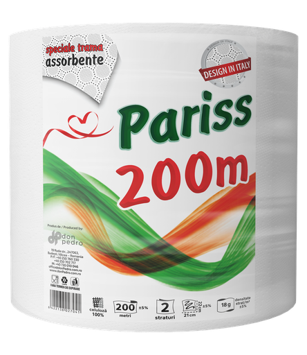[P005827] Rolă prosoape de hârtie Pariss profesională, 2 straturi, 200 ml