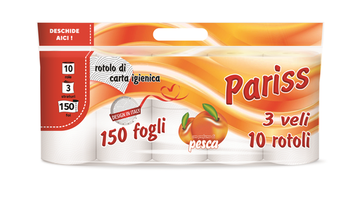 [P005822] Hârtie igienică PARISS cu 3 straturi aromă piersică, 10 role/set