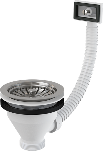 [P007461] Ventil chiuvetă 6/4" cu sită A38 din oţel inoxidabil DN115 şi preaplin flexibil