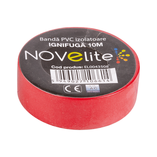 [P006390] Bandă izolatoare Novelite roșu, 19 mm x 10 ml