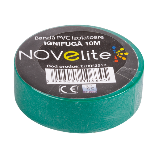[P006389] Bandă izolatoare Novelite verde, 19 mm x 10 ml