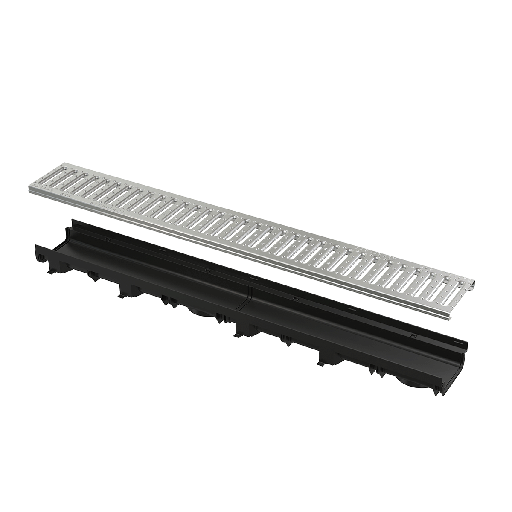 [P007317] Rigolă de exterior de 60 mm AVZ112-R102 cu rama din plastic integrată și grătar profil „C“ galvanizat, clasa A15