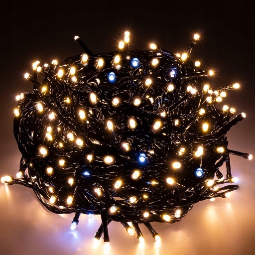 [P010627] Instalatie Craciun Cris, sir 1000 LED-uri, alb cald, 25 ml, transformator IP44, interior/exterior, fir verde